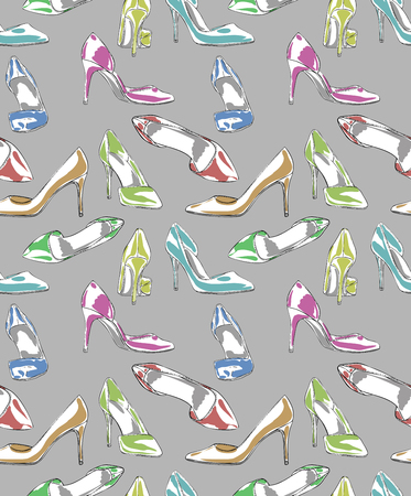 Seamless Vector Fashion Colorful Pumps Patternのイラスト素材