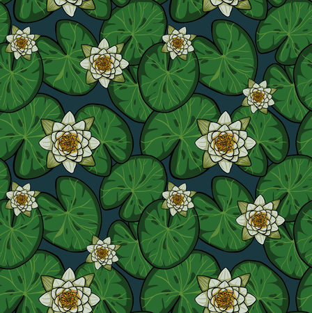 A Seamless Vector. Pond With Water Lily Patternのイラスト素材