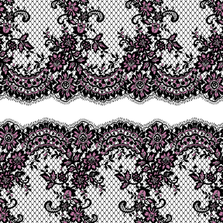 Seamless Vector Black And Pink Lace Patternのイラスト素材
