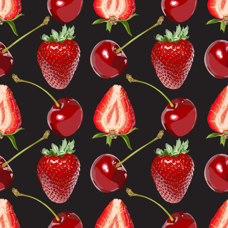 Seamless Vector Strawberry And Cherry Pattern