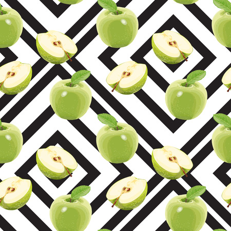 Seamless Vector Green Apple Patternのイラスト素材