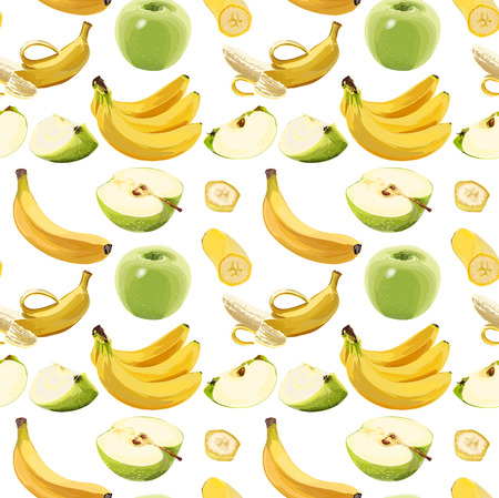 Seamless Vector Green Apple And Banana Patternのイラスト素材