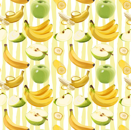 Seamless Vector Green Apple And Banana Patternのイラスト素材