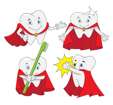 Vector Tooth Superhero Illustration Setのイラスト素材