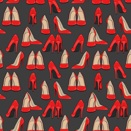 Seamless Vector Red Pumps Patternのイラスト素材
