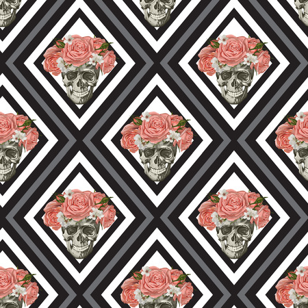 Skull With Roses Patternのイラスト素材