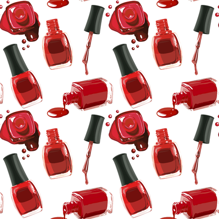 Seamless Vector Red Nail Polish Patternのイラスト素材