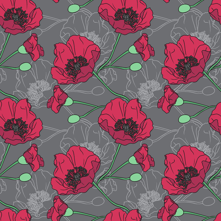 Seamless Vector Poppies Patternのイラスト素材