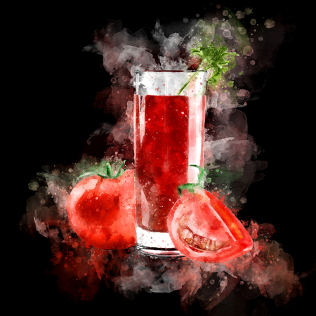 Watercolor Bloody Mary Cocktail Illustrationの写真素材