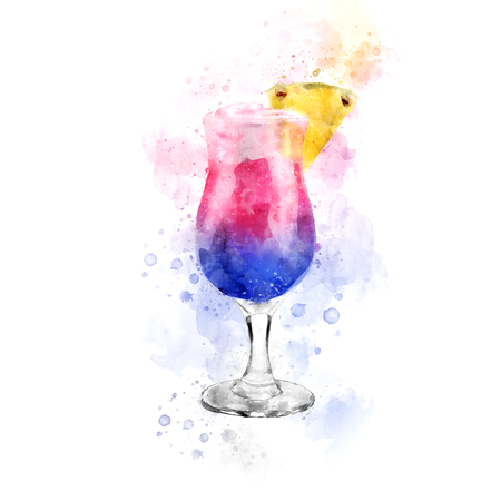 Watercolor Sweet Cocktail Illustrationの写真素材