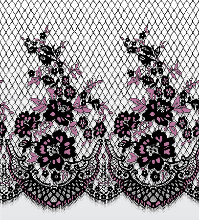 Seamless Vector Black And Pink Lace Patternのイラスト素材
