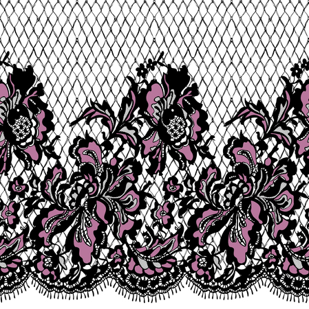 Seamless Vector Black And Pink Lace Patternのイラスト素材