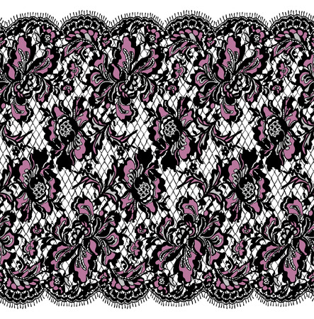 Seamless Vector Black And Pink Lace Patternのイラスト素材
