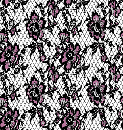 Seamless Vector Black And Pink Lace Patternのイラスト素材