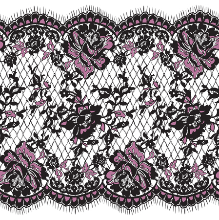 Seamless Vector Black And Pink Lace Patternのイラスト素材