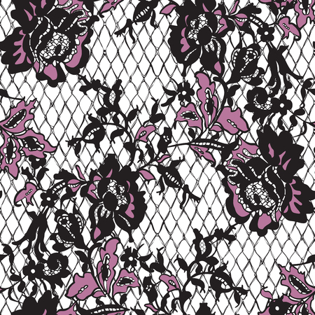 Seamless Vector Black And Pink Lace Patternのイラスト素材