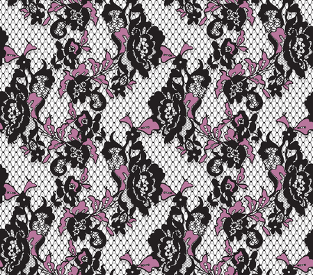 Seamless Vector Black And Pink Lace Patternのイラスト素材