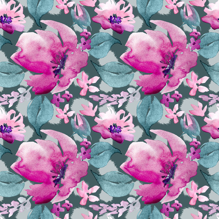 Seamless Watercolor Hand Drawn Floral Patternの写真素材