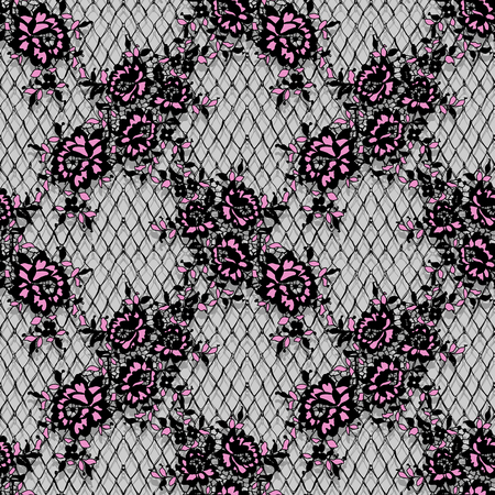 A Seamless Vector Detailed Pink And Black Lace Patternのイラスト素材