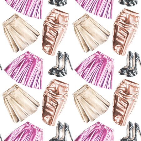 Seamless Hand Drawn Watercolor Fashion Leather Garments Patternの写真素材