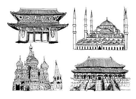 Landmarks Vector Sketch Set Collectionの写真素材