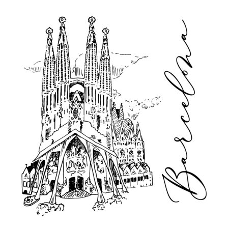 Vector Barcelona Cathedral Hand Drawn Sketchのイラスト素材