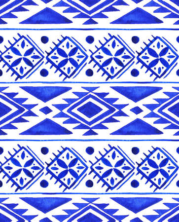 Watercolor Hand Drawn Seamless Blue Ethnicの写真素材