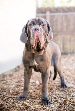 A purebred Neapolitan Mastiff dog with ectropionの写真素材