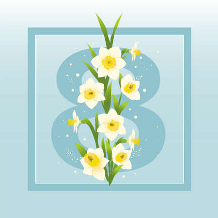 White spring flowers in a blue backgroundのイラスト素材