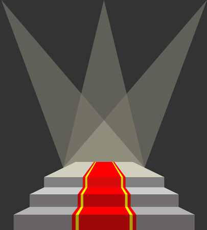 With a red carpet. Podium and searchlights. Lighting of the pedestal. Vector illustration does not contain transparency effects and overlayのイラスト素材