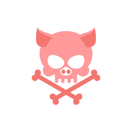Pig skull with bones. Head skeleton of  pig. icon for Halloween. Pink skull farm animalのイラスト素材