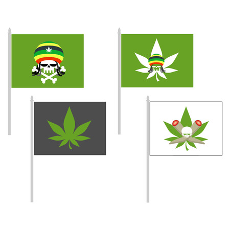 Smoking drugs flag. Rasta Hat skull. Cannabis leaf. Vector illustrationのイラスト素材