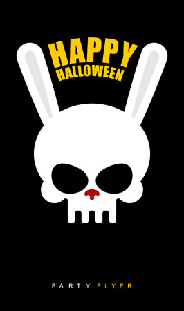 Happy Halloween. Rabbit skull on black background. Party flyer. Vector illustration invitation to feast.のイラスト素材
