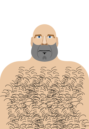 Man with bald head. Hillbilly with hairy chest. Vector illustration of funny manのイラスト素材