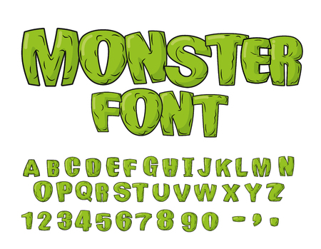 Monster font. Green scary letters. Vector alphabet. Live Abcのイラスト素材
