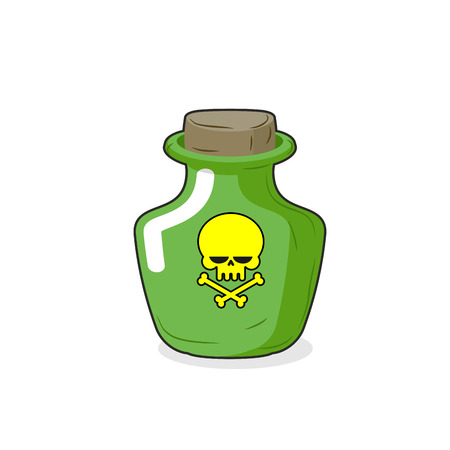Magic Bottle with a skull. Medical bottle with a poisonous liquid. Glass Bottle with stopper. Ð¡artoon Vector illustration. Poisonのイラスト素材