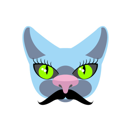 Blue Cat with big mustache. Pet hipsters. Vector icon のイラスト素材