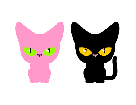 Pink and black cat. Vector set pets. Animal on white background.のイラスト素材