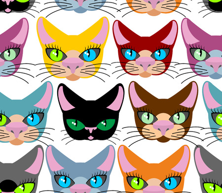 Cats seamless pattern. Many different pets. Vector background of animals. Different breeds of cats. Texture for kids fabricsのイラスト素材