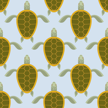 Flock of sea turtles. Water turtle seamless pattern. Vector background of aquatic reptile with shell.のイラスト素材