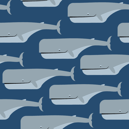 Sperm whale seamless pattern. Blue whale vector background. Great underwater dweller. Ornament for fabric marine styleのイラスト素材