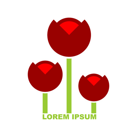 Three red Tulip logo. Emblem for flower shop. Vector stylized flowers.のイラスト素材