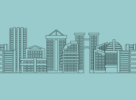 Seamless horizontal ornament City skyscrapers, buildings. Vector modern city, metropolisのイラスト素材