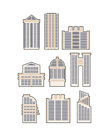 Set  skyscrapers and buildings. Vector icon.  Urban Houseのイラスト素材