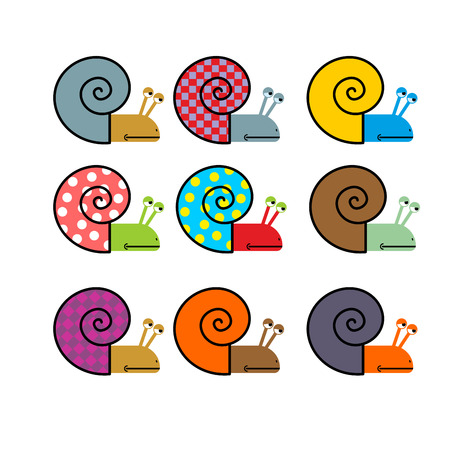 Set of snail with colored shell. Vector illustrationのイラスト素材