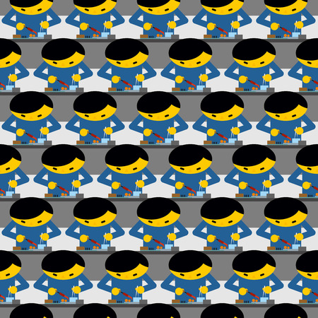 Chinese production technology seamless pattern. Many Chinese workers collect phones and tablets. Factory workers in China. Made in China at factory.のイラスト素材
