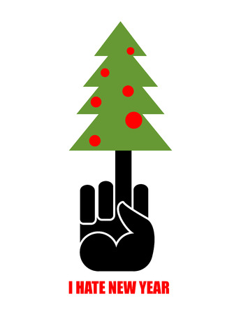 Fuck and tree. I hate new year holiday. Christmas tree on your finger. Logo for bullies and thugs.のイラスト素材