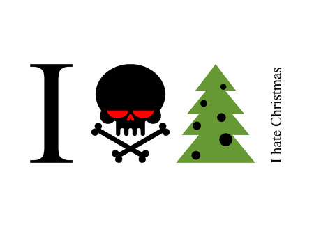 I hate new year. Skull and tree. Logo for opponents of merry winter holiday.のイラスト素材