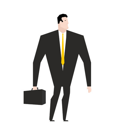 Businessman with briefcase. Manager in black formal suit. Yellow tie. Office plankton. Boss on white background. Male businessman isolatedのイラスト素材