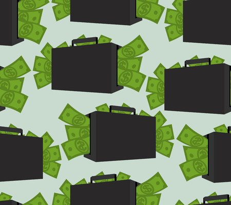 Suitcase with money seamless pattern. Case with cash ornament. Texture of many dollarsのイラスト素材